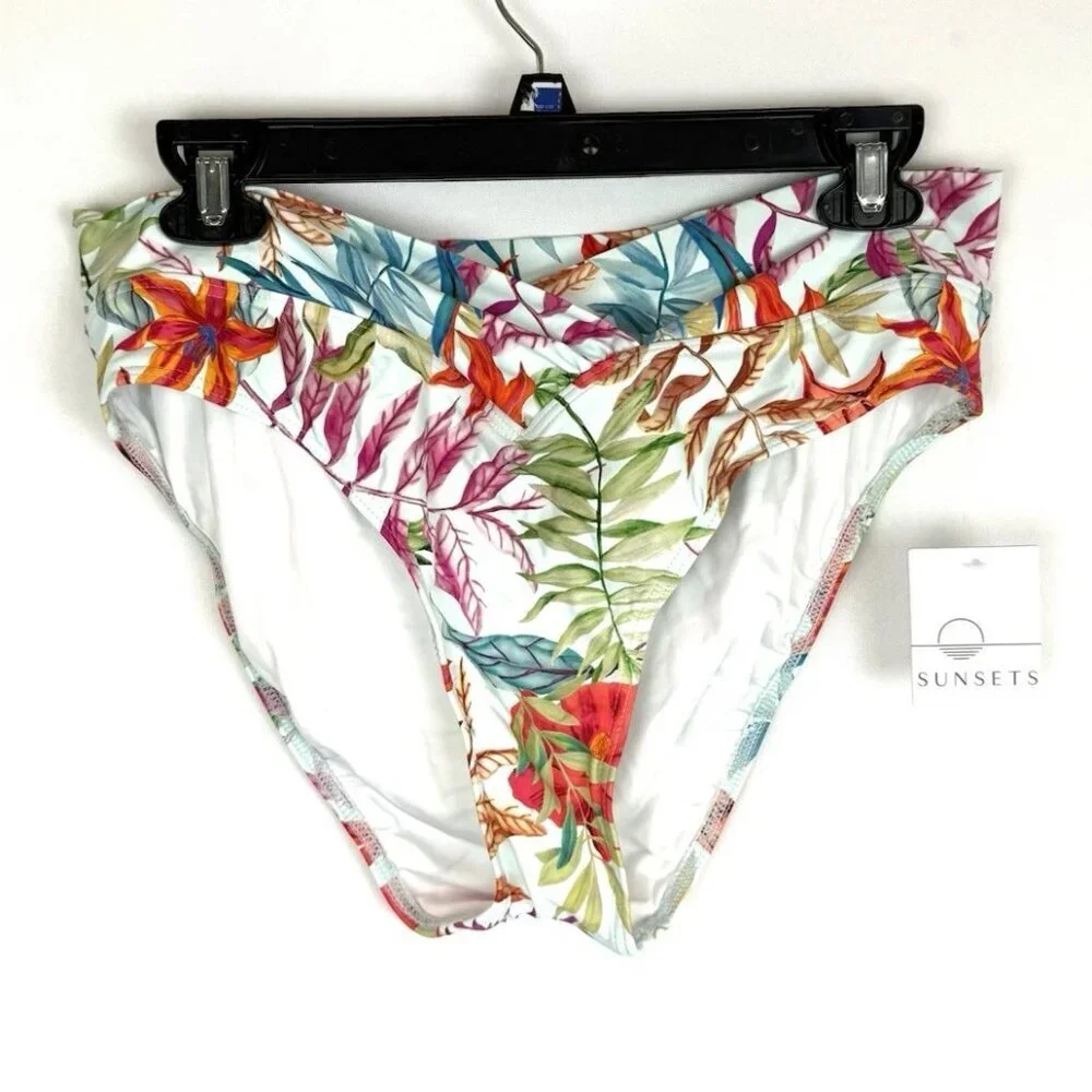 Sunsets Women’s Floral High Rise Bikini Bottom Size XL